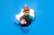 © Svitlana - Bearded man in construction helmet through hole in paper pointing at you. Construction worker in hardhat&protective glasses. Builder in hard hat shows finger on you. Mechanical worker points forward.