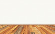 © Purple Moon - Empty living room with wooden parquet floor and white beige vinyl wallpaper on the wall. 3D rendering illustration for design interior.