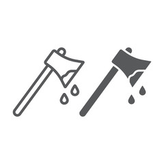 Poster - Bloody axe line and glyph icon, halloween and blade, ax with blood sign, vector graphics, a linear pattern on a white background.