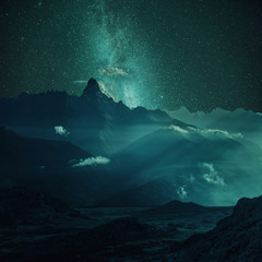 Wall Mural - mountains and majestic stars sky