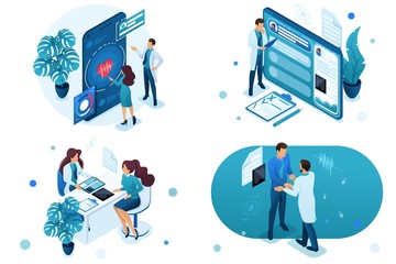 Set of isometric concepts digital health, electronic card, consultation patient. For Concept for web design-01