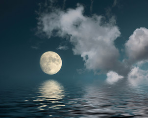 Wall Mural - landscape with full moon sea water reflection color dark turquoise