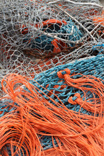 Fishing Nets In Pile, Fishing Industry, Ocean Pollution