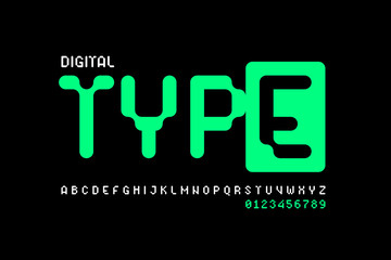 Aufkleber - digital display typeface, alphabet and numbers