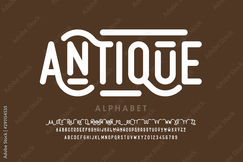 Antique style font, alphabet letters with alternates and numbers - obrazy, fototapety, plakaty 