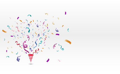Poster - Lots of colorful tiny confetti and ribbons on transparent background. Festive event and party. Cone with confetti. Colorful bright confetti isolated on transparent background.