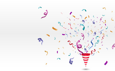 Poster - Lots of colorful tiny confetti and ribbons on transparent background. Festive event and party. Cone with confetti. Colorful bright confetti isolated on transparent background.