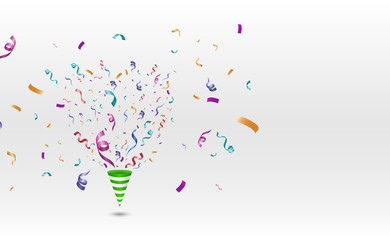 Poster - Lots of colorful tiny confetti and ribbons on transparent background. Festive event and party. Cone with confetti. Colorful bright confetti isolated on transparent background.
