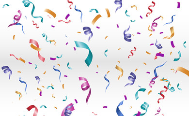 Poster - Lots of colorful tiny confetti and ribbons on transparent background. Festive event and party. Cone with confetti. Colorful bright confetti isolated on transparent background.