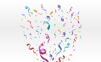Poster - Lots of colorful tiny confetti and ribbons on transparent background. Festive event and party. Cone with confetti. Colorful bright confetti isolated on transparent background.