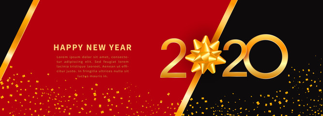 Wall Mural - happy new year 2020 - new year greeting card, voucher or coupon template with shiny gold text design