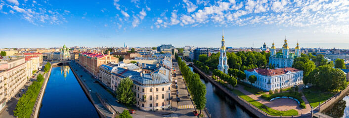 Wall Mural - Russia.Panorama of Petersburg on a summer day. View from height. Architecture Of Petersburg. Rivers Of Petersburg. Nikolsky naval Cathedral. Kryukov canal. Griboyedov canal. Church Of The Resurrection