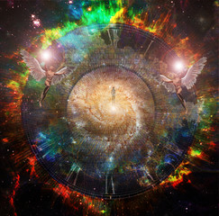 Canvas Print - soul journey. man soul in vivid space. flying angels