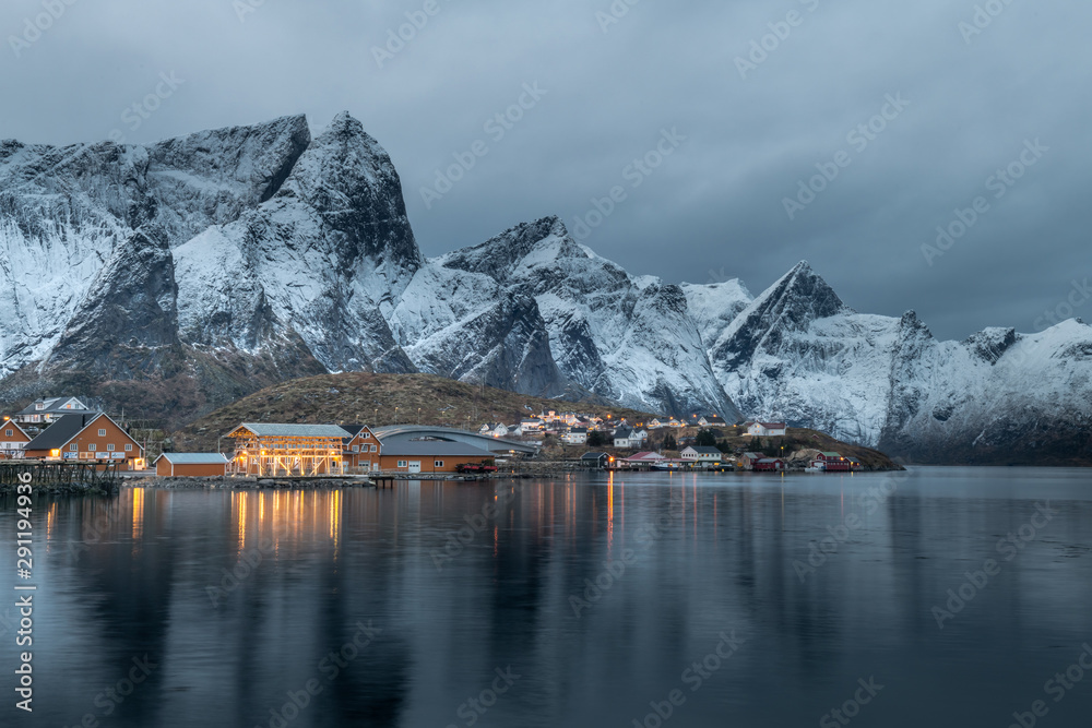 Beautiful landscape in Lofoten Islands in Winter, Norway  - obrazy, fototapety, plakaty 