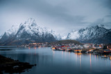 Fototapeta Góry - Beautiful landscape in Lofoten Islands in Winter, Norway 