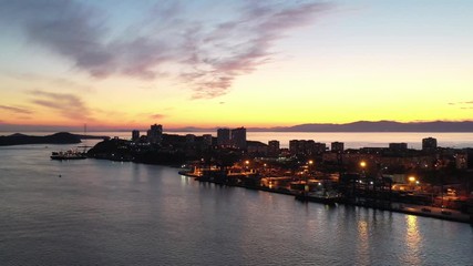 Sticker - Aerial view of Golden horn Bay during sunset. Vladivostok, Russia