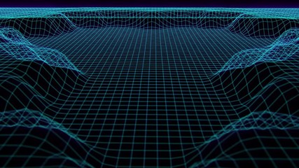 Aufkleber - wireframe landscape magic technology 4k in galaxy nebula cyber scifi motion. 3d futuristic abstract 