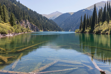 Panoramic view of the Kolsay second lake in Kazakhstan