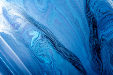 Wall Mural - Blue Acrylic Pour Color Liquid marble abstract surfaces Design.