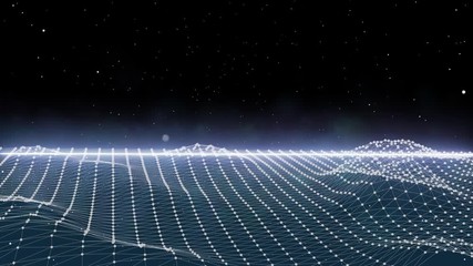 Aufkleber - wireframe landscape magic technology 4k in galaxy nebula cyber scifi motion. 3d futuristic abstract 