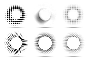 Wall Mural - halftone circular dotted frames set. circle dots isolated on the white background. logo design eleme