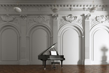 Grand Piano In White Classic Museum Interior 3d Render