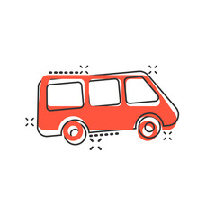 Wall Mural - Passenger minivan sign icon in comic style. Car bus vector cartoon illustration on white isolated background. Delivery truck banner business concept splash effect.