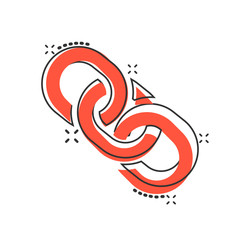 Poster - Chain sign icon in comic style. Link vector cartoon illustration on white isolated background. Hyperlink business concept splash effect.