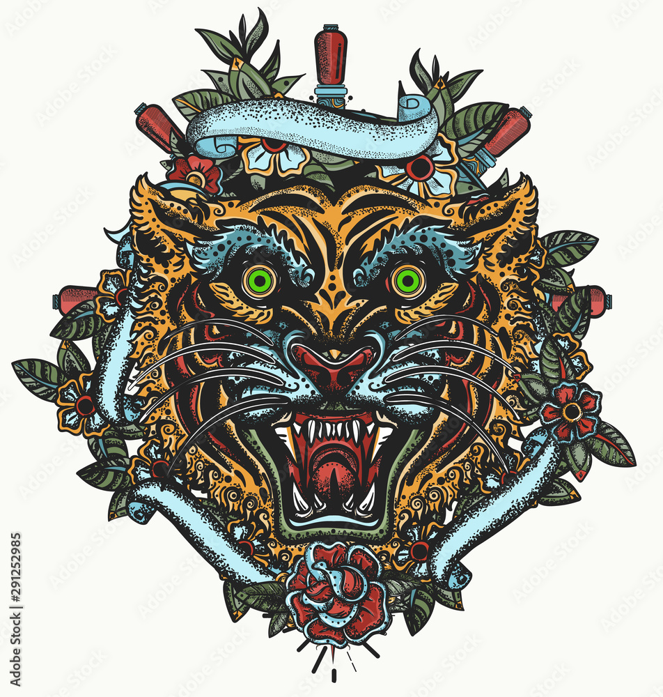 Japanese Tattoo Style Tiger Traditional & T Shirt Design Japanese Tattoo Style Tiger Traditional & T Shirt Design