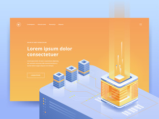 Poster - Mining farm orange landing page vector template