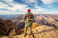 A Hiker In The Grand Canyon National Park, South Rim, Arizona, USA.