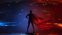 Abstract Silhouette Portrait Of Young Hero Woman
