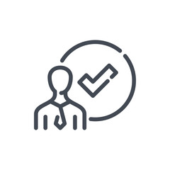 Poster - Person with check mark line icon. Done vector outline sign.