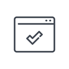 Poster - Online confirmation line icon. Online web page with check mark vector outline sign.