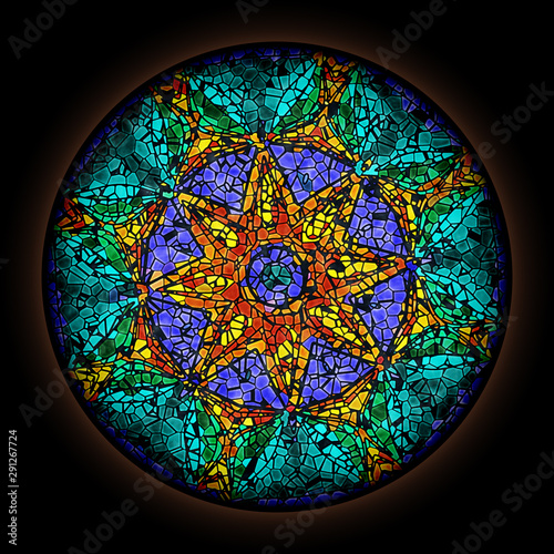 Fotografía Colorful pattern in style of Gothic stained glass window with round frame