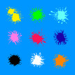 Vector Abstract Paint Splashes Collection Isolated on Bright Blue Background, Illustration Template.