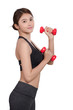 © chaiwat - portrait of pretty sporty girl holding weights