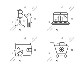 Wall Mural - loyalty program, graph laptop and bitcoin project line icons set. add products sign. bonus wallet, m