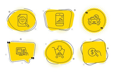 Wall Mural - graph phone, analytics chart and payment signs. chat bubbles. shopping, car leasing and online payme