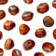Chestnut Pattern. Ripe sweet Chestnuts isolated  on white background. Christmas food. Top view. Flat lay