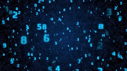 Aufkleber - Digital Number Technology 4K Motion Computing Running Developer Program Code Motion Background. 3D Graphic Binary Encoding Decimal Statistics Algorithm Row Matrix Concept Display.