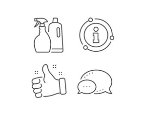 Poster - cleaning spray and shampoo line icon. chat bubble, info sign elements. washing liquid or cleanser sy