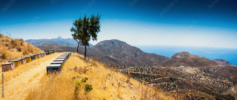 Silhouette of mountains on the island of Crete, Greece - obrazy, fototapety, plakaty 