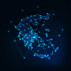 Wall Mural - greece map outline with stars and lines abstract framework. communication, connection concept