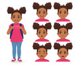 © Volha Hlinskaya - School girl with backpack emotions set isolated vector illustration