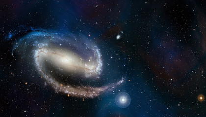 Fototapete - Space cosmic background of spiral galaxy and stars field