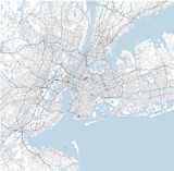 Satellite map of New York City and surrounding areas, Usa. Map roads, ring roads and highways, rivers, railway lines. Transportation map