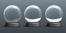 Snow Globe Templates. Empty Glass Snow Globe And Snow Globes With Snow On Dark Background. Vector Christmas And New Year Design Elements.