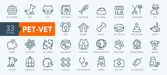 pet, vet, pet shop, types of pets - minimal thin line web icon set. outline icons collection. simple