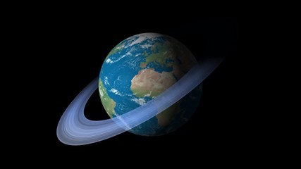 Wall Mural - if world has a saturn rings. surrealistic 3d rendering, fantasy animation. world with saturn's ice r